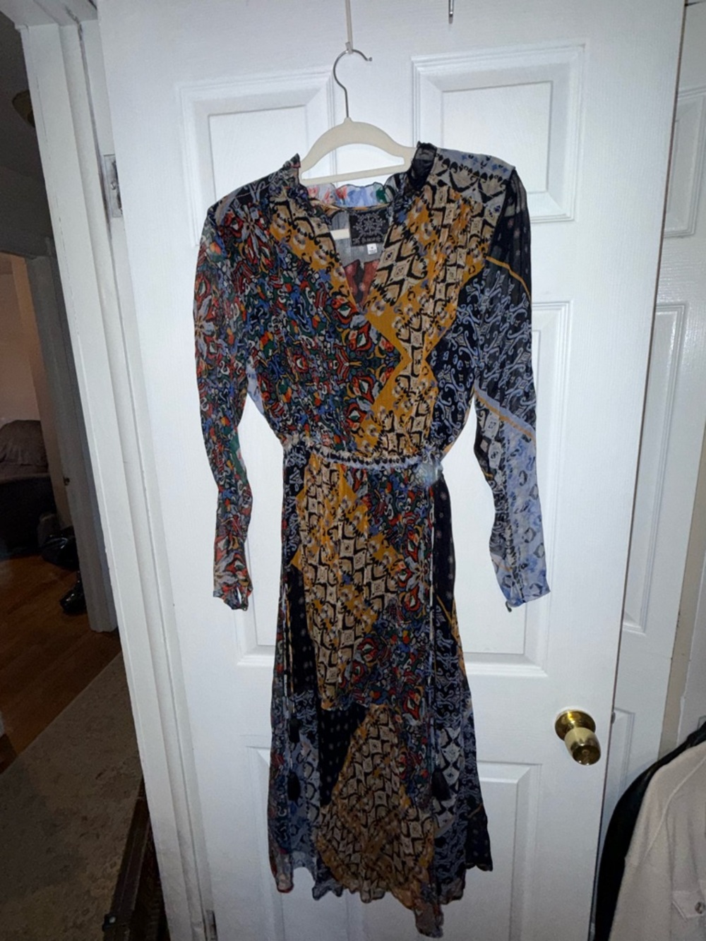 Johnny Was Patchwork Long Sleeve Midi Dress in Multicolor